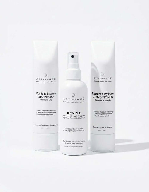 Activance Revive Routine – Purify & Balance Shampoo, Revive treatment spray, and Restore & Hydrate Conditioner